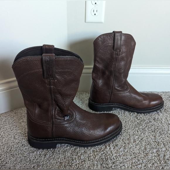 Justin Work Boots Brown Leather Pull On Wk4920 sz 8.5 EE